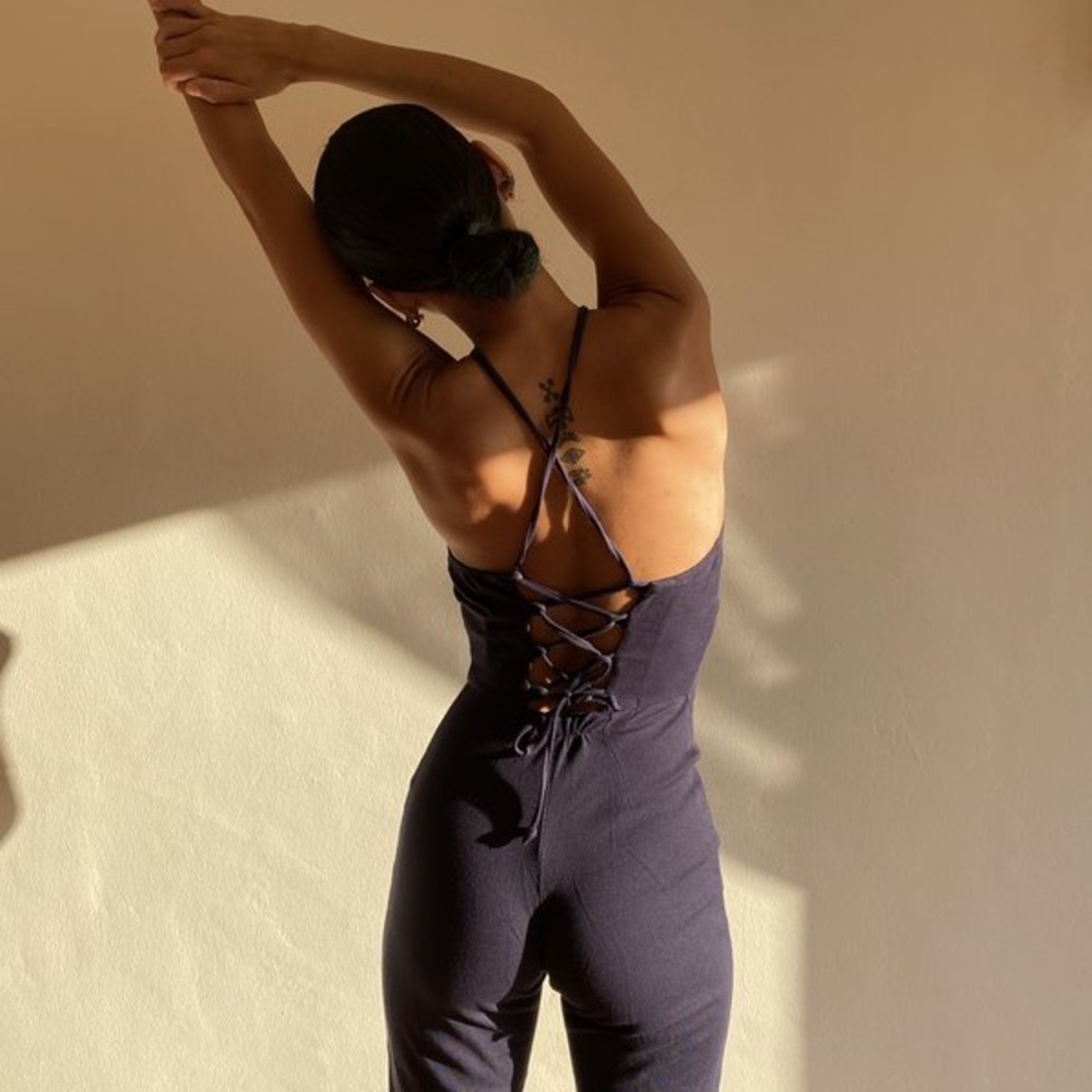 Lisa Says Gah Simone Knit Jumpsuit- Navy, M